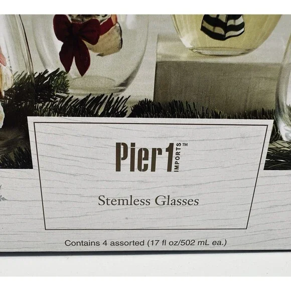 Christmas Holiday Dogs Stemless Wine Glasses Pier 1 Imports Hand Painted - Picture 4 of 16